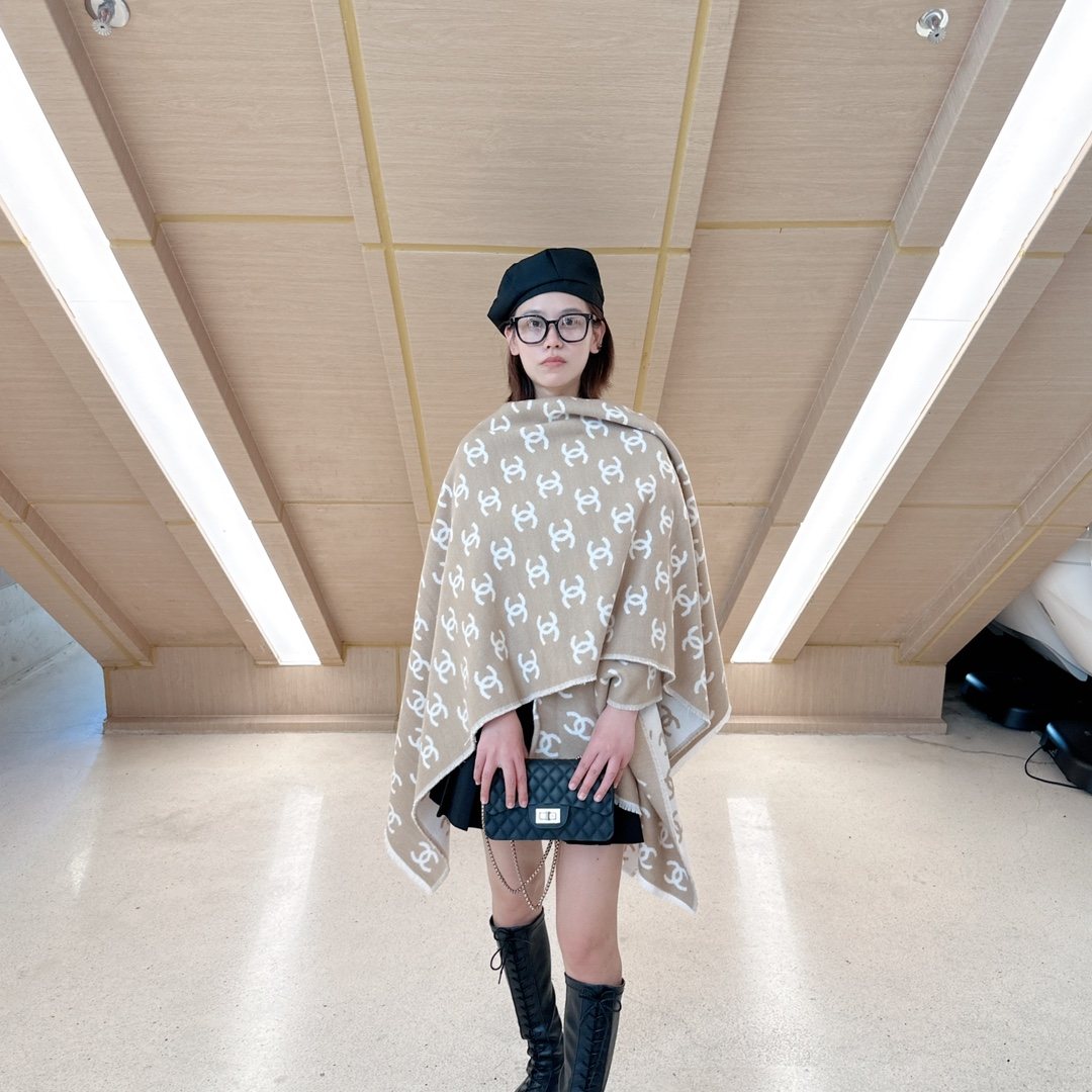 Chanel Fringed Motif Shawl — model