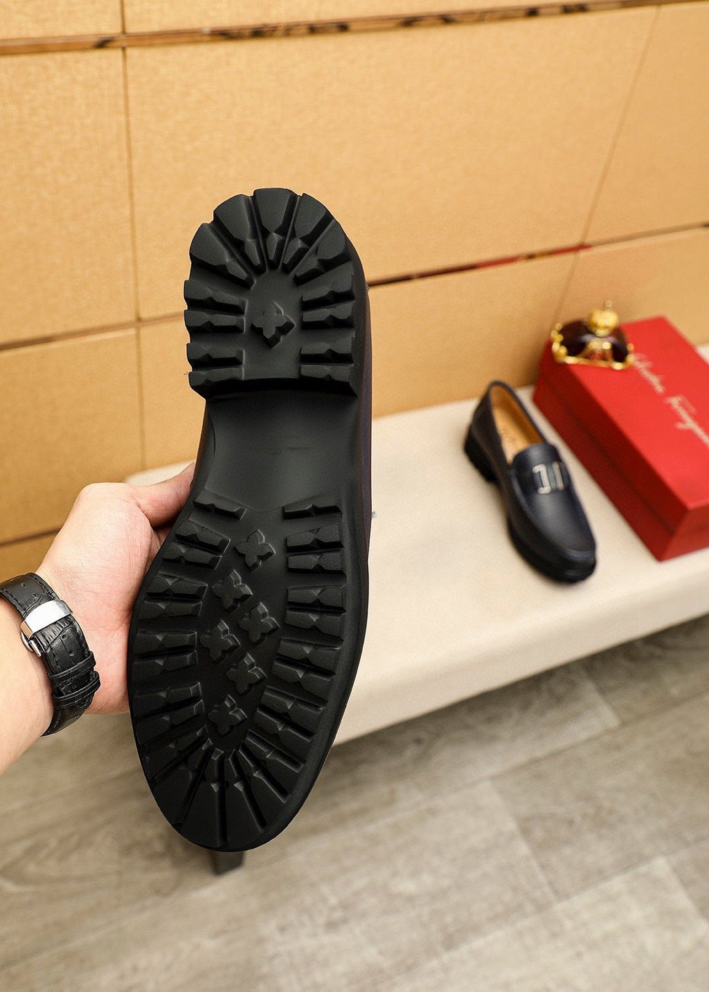 Ferragamo Black Buckle Leather Loafers — detail