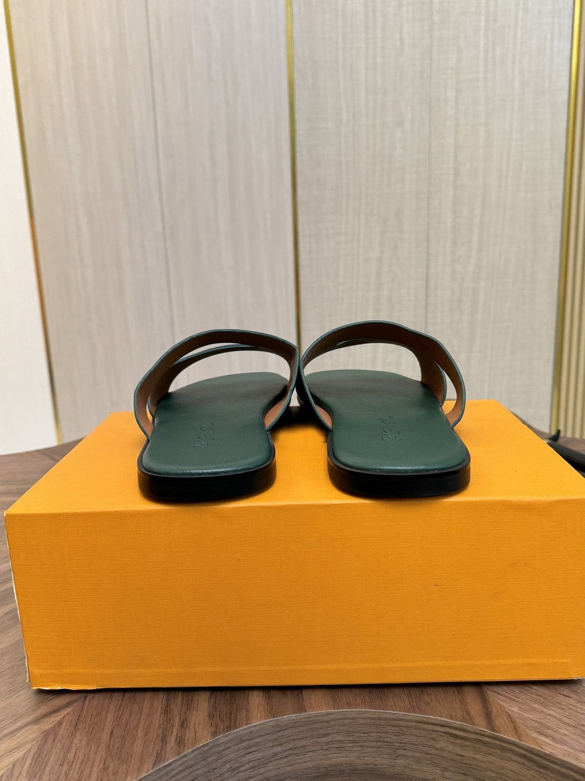 Loro Piana Dark Green Slide Sandals — back