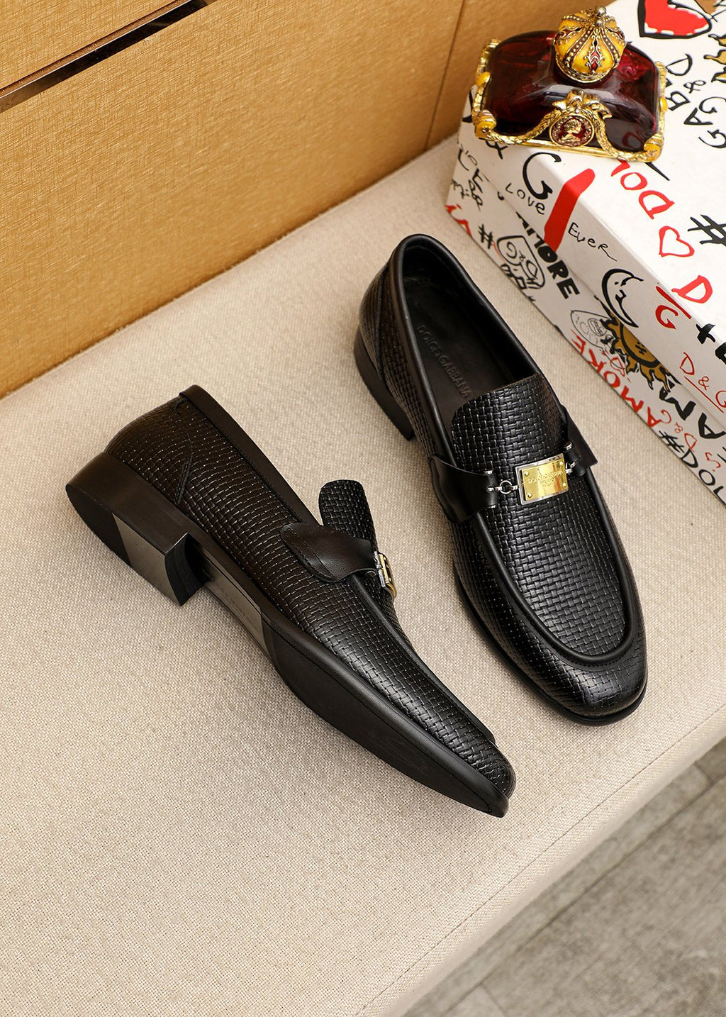Dolce & Gabbana Black Embossed Buckle Loafers — hero