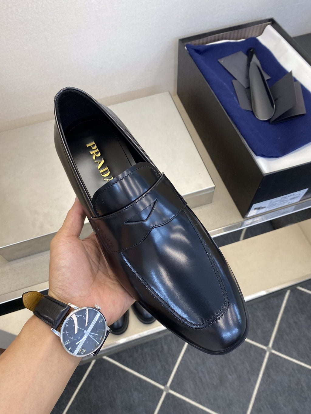 Prada Black Leather Loafers — front
