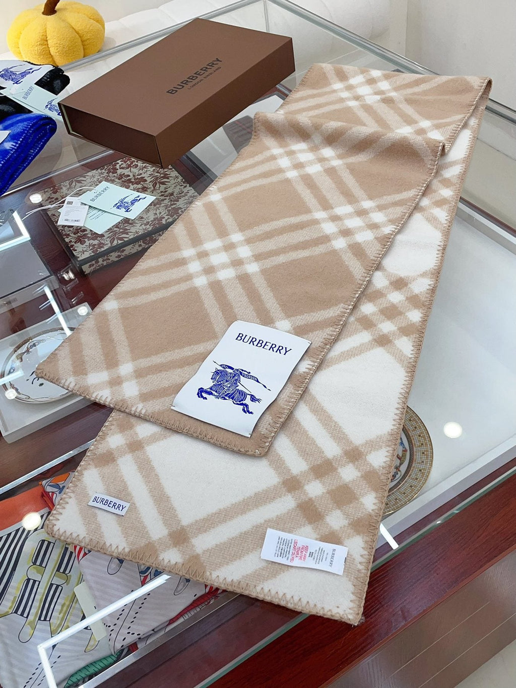 Burberry Beige and White Plaid Scarf — front