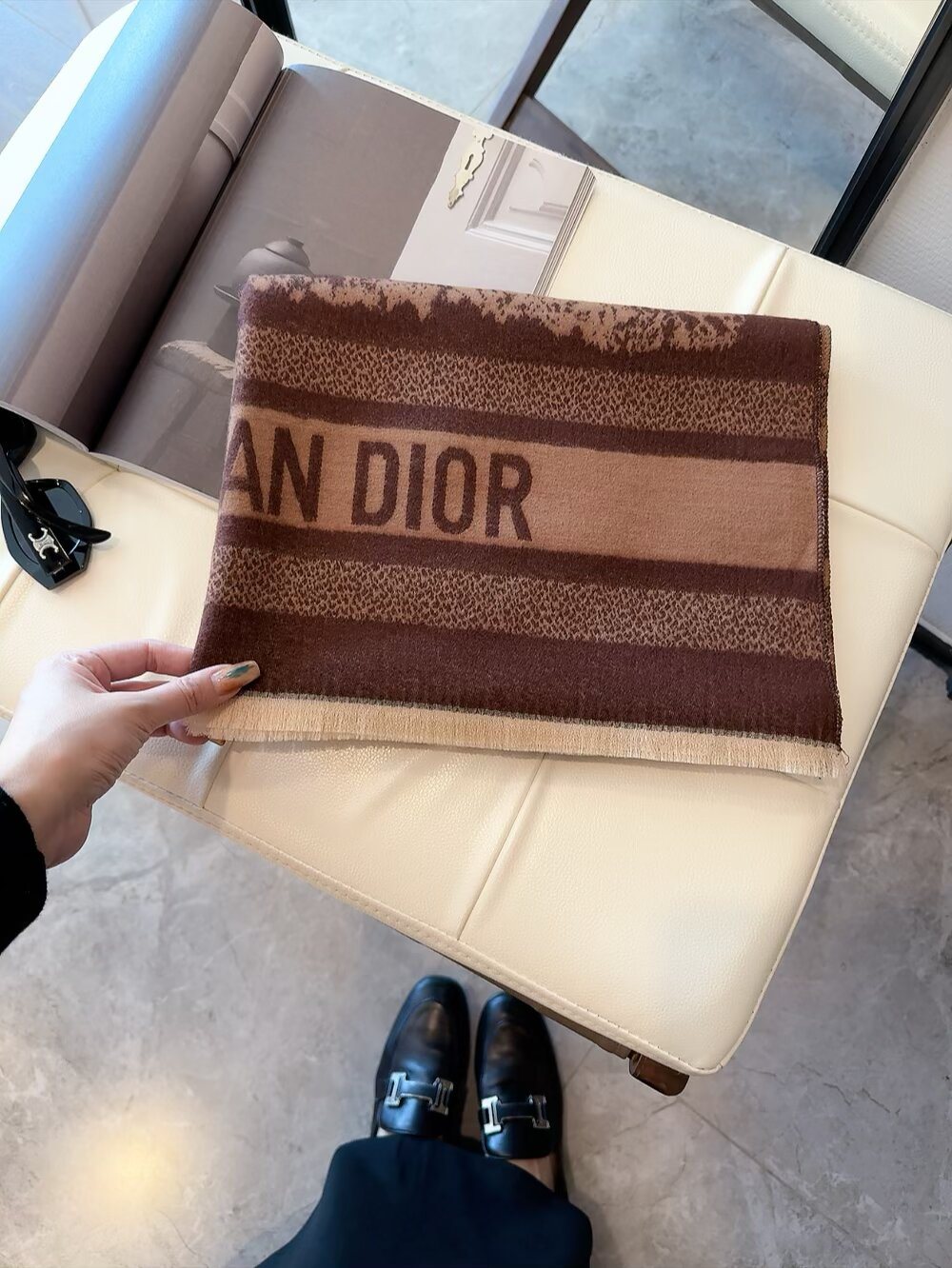 Dior Animal-Print Fringed Scarf — front