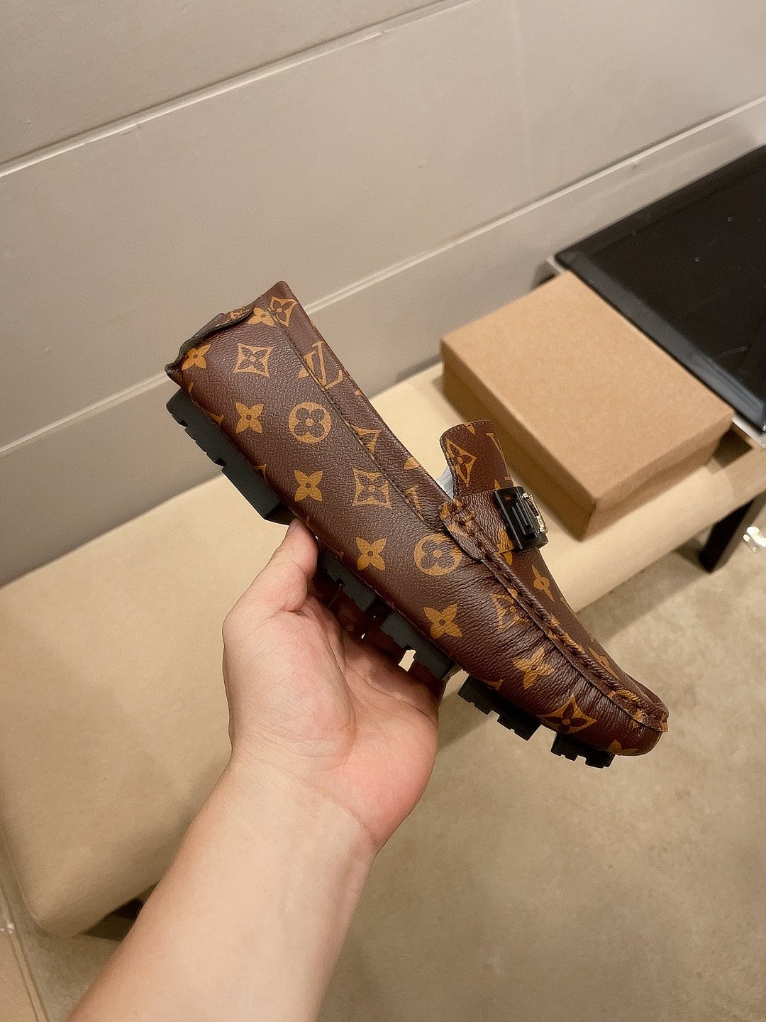Louis Vuitton Brown Monogram Hardware Loafers — side