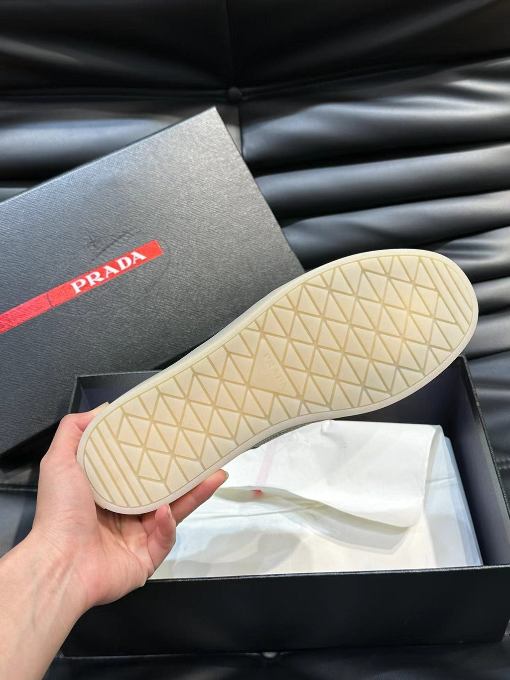 Prada Black Leather Low-Top Sneakers — detail