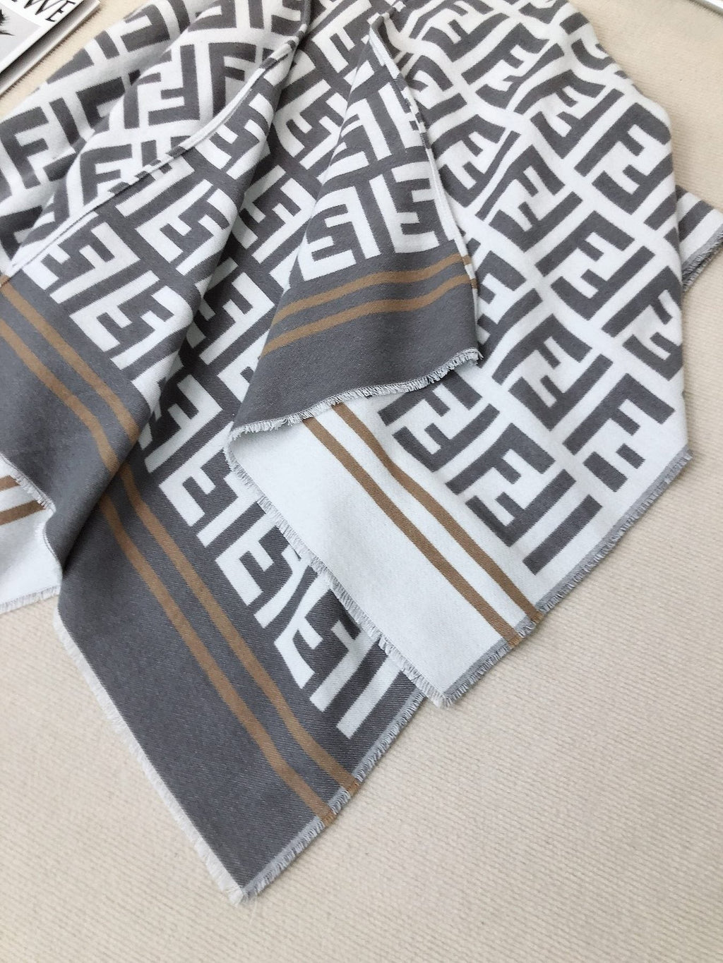 Fendi Geometric Monogram Fringe Shawl — detail