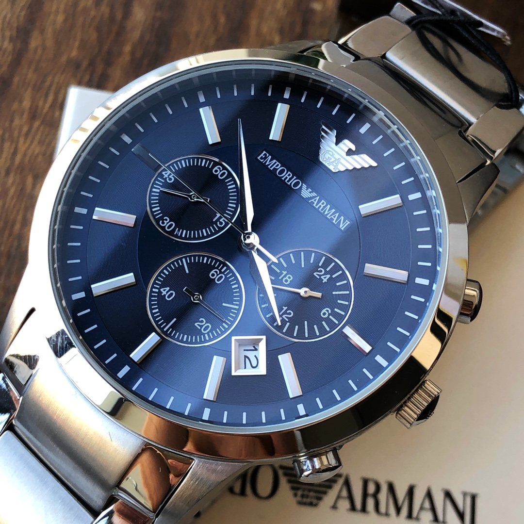 EMPORIO ARMANI Blue Dial Chronograph Watch — front