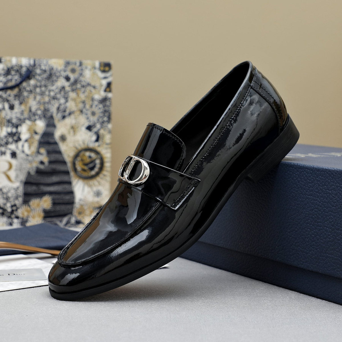Dior Black Patent Leather Loafers — side