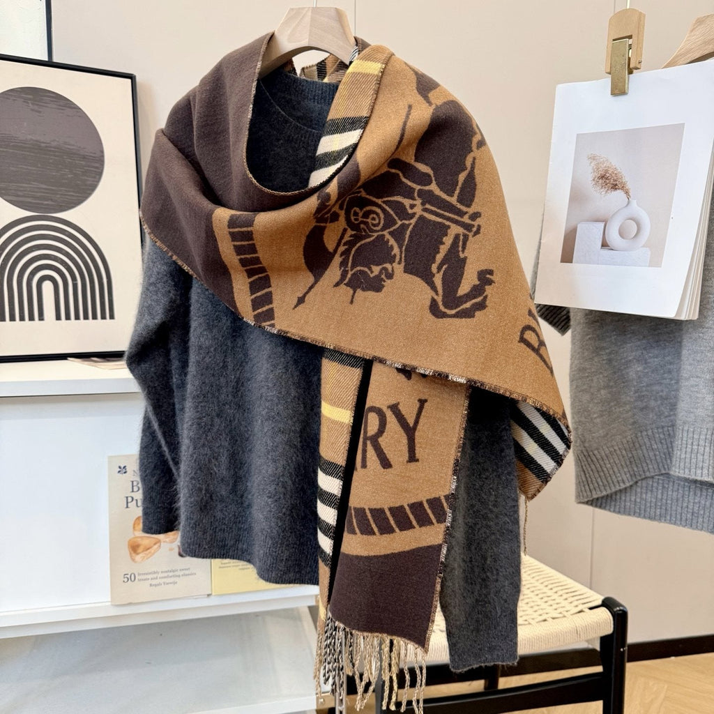 Burberry Brown Plaid Fringe Scarf — front