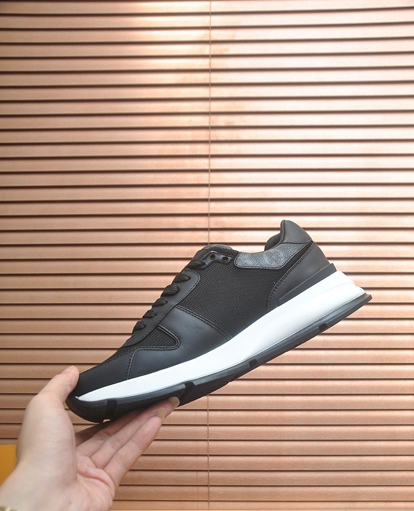 Louis Vuitton Black Leather Low-Top Sneakers — front