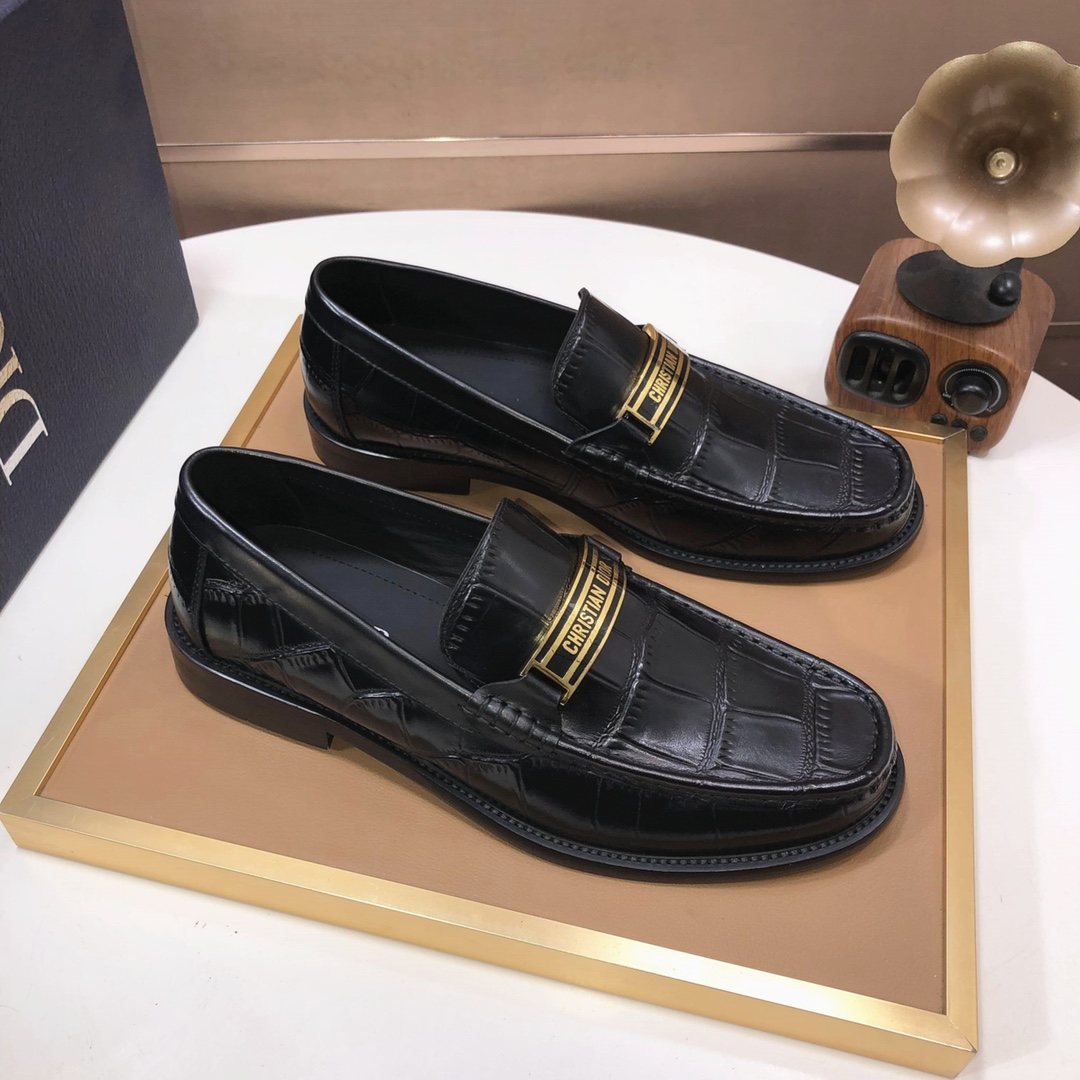 Dior Black Embossed Loafers — side