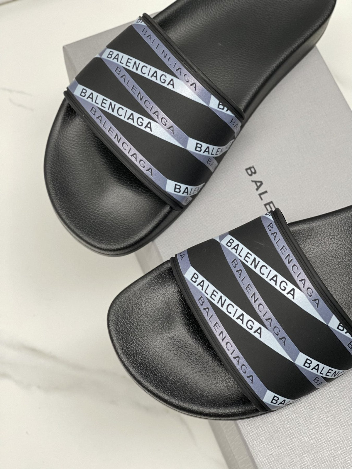 Balenciaga Logo Strap Slide Sandals — front