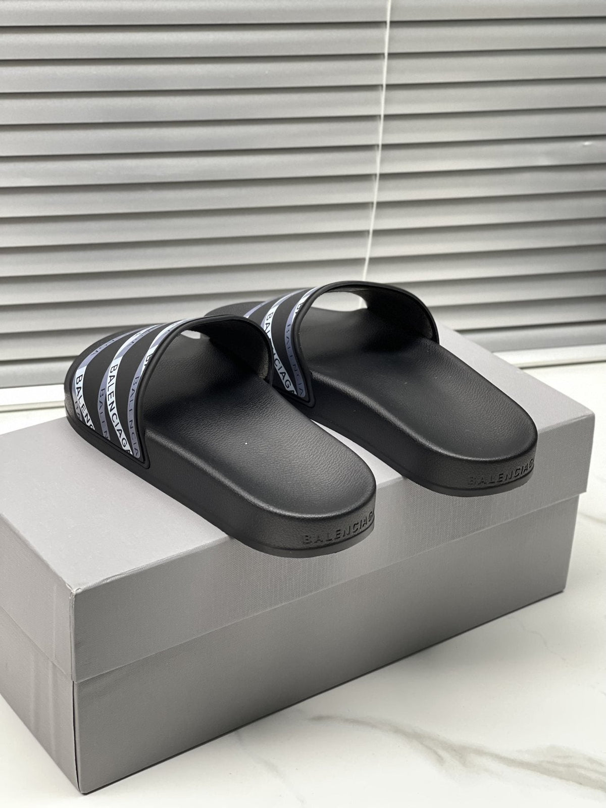 Balenciaga Logo Strap Slide Sandals — front