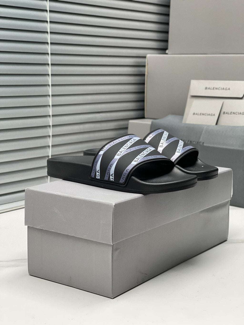 Balenciaga Logo Strap Slide Sandals — front