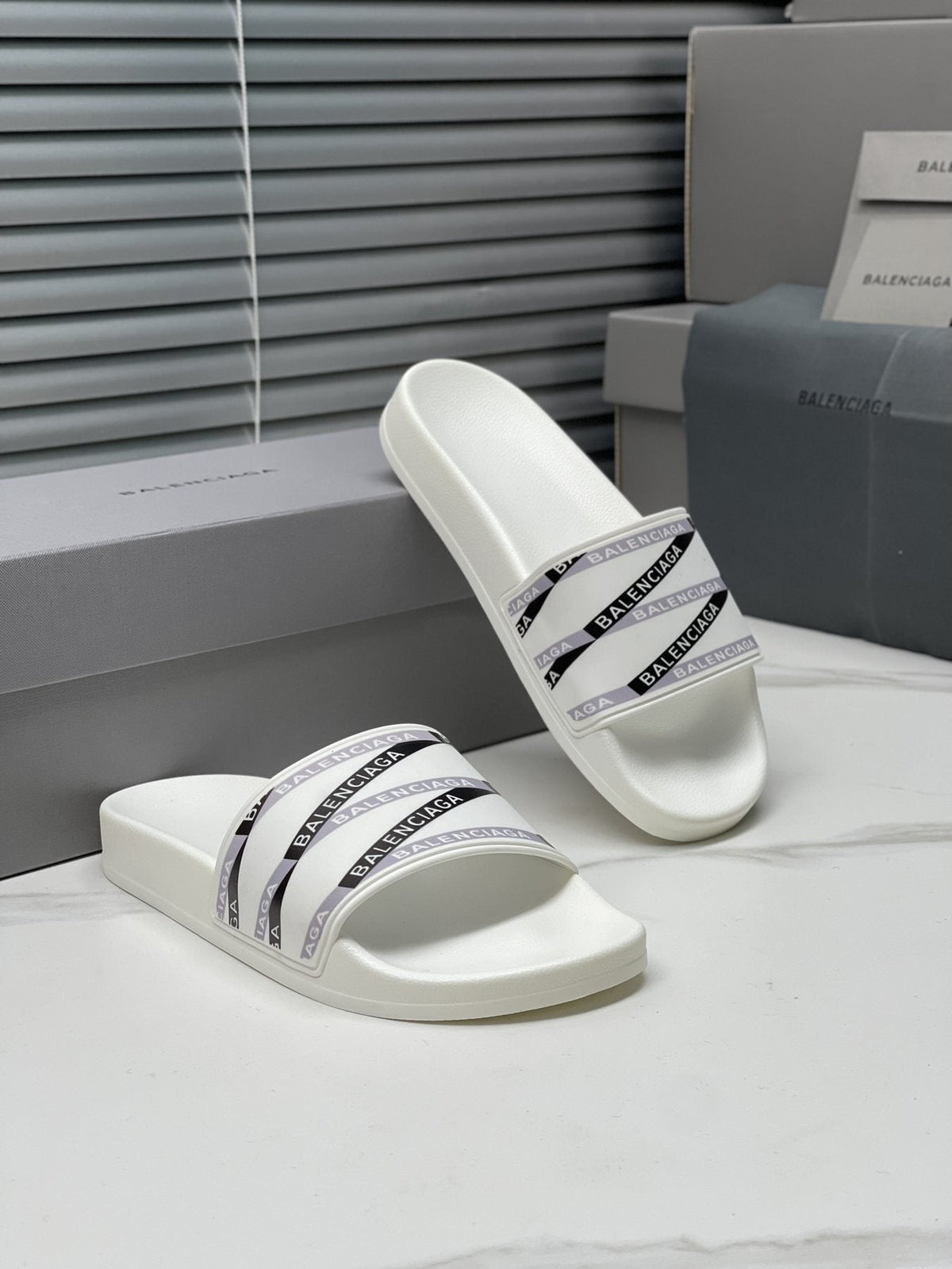 Balenciaga Logo Strap Slide Sandals — front