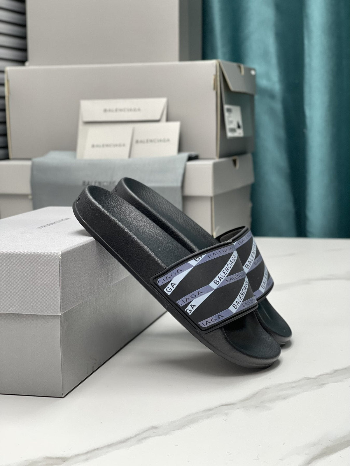 Balenciaga Logo Strap Slide Sandals — side