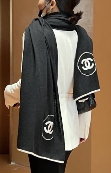 Chanel Reversible Contrast Trim Scarf Shawl — hero