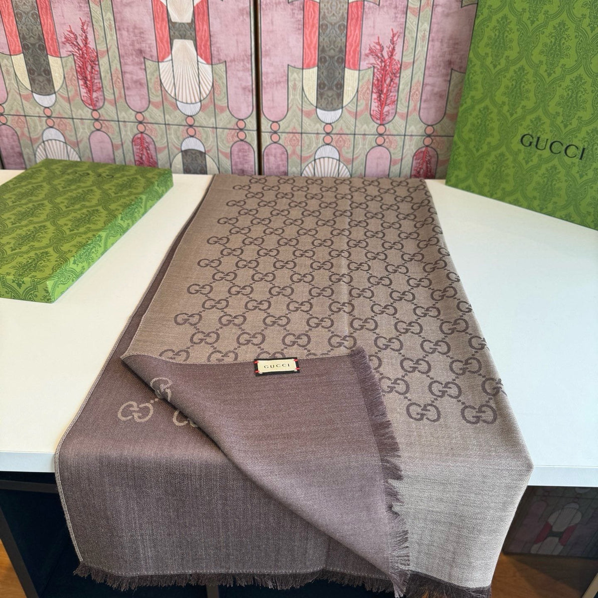 Gucci Fringed Monogram Scarf — front