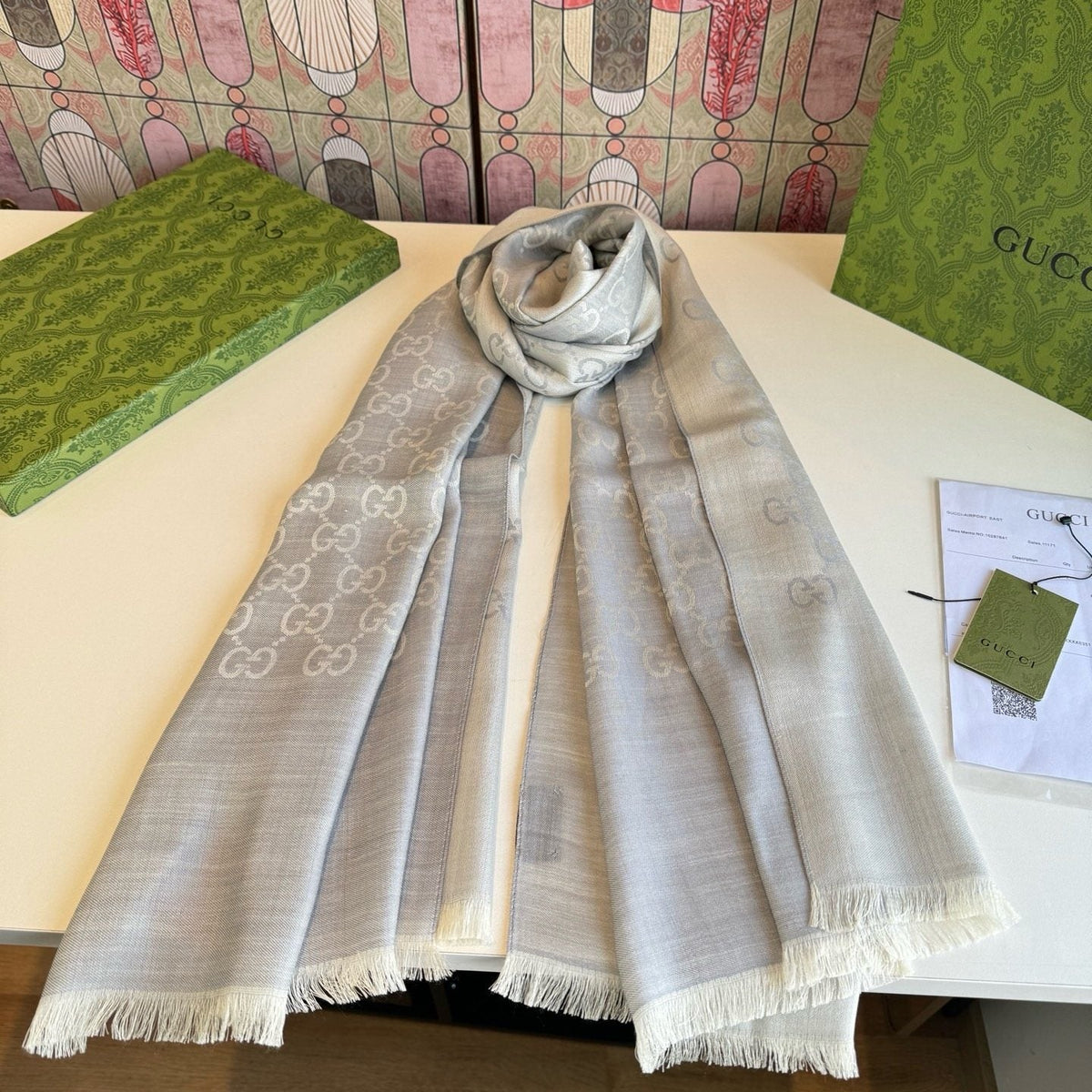 Gucci Fringed Monogram Scarf — front