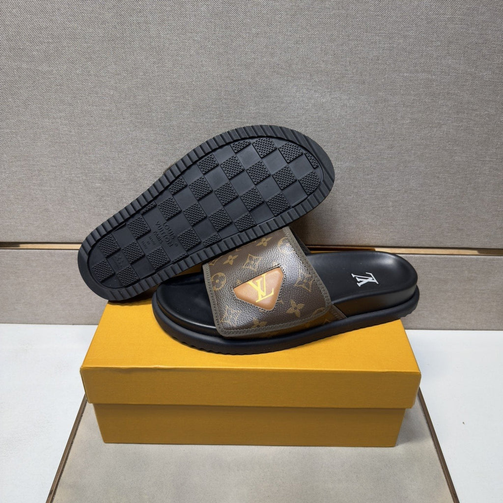 Louis Vuitton Monogram Emblem Slide Sandals — side