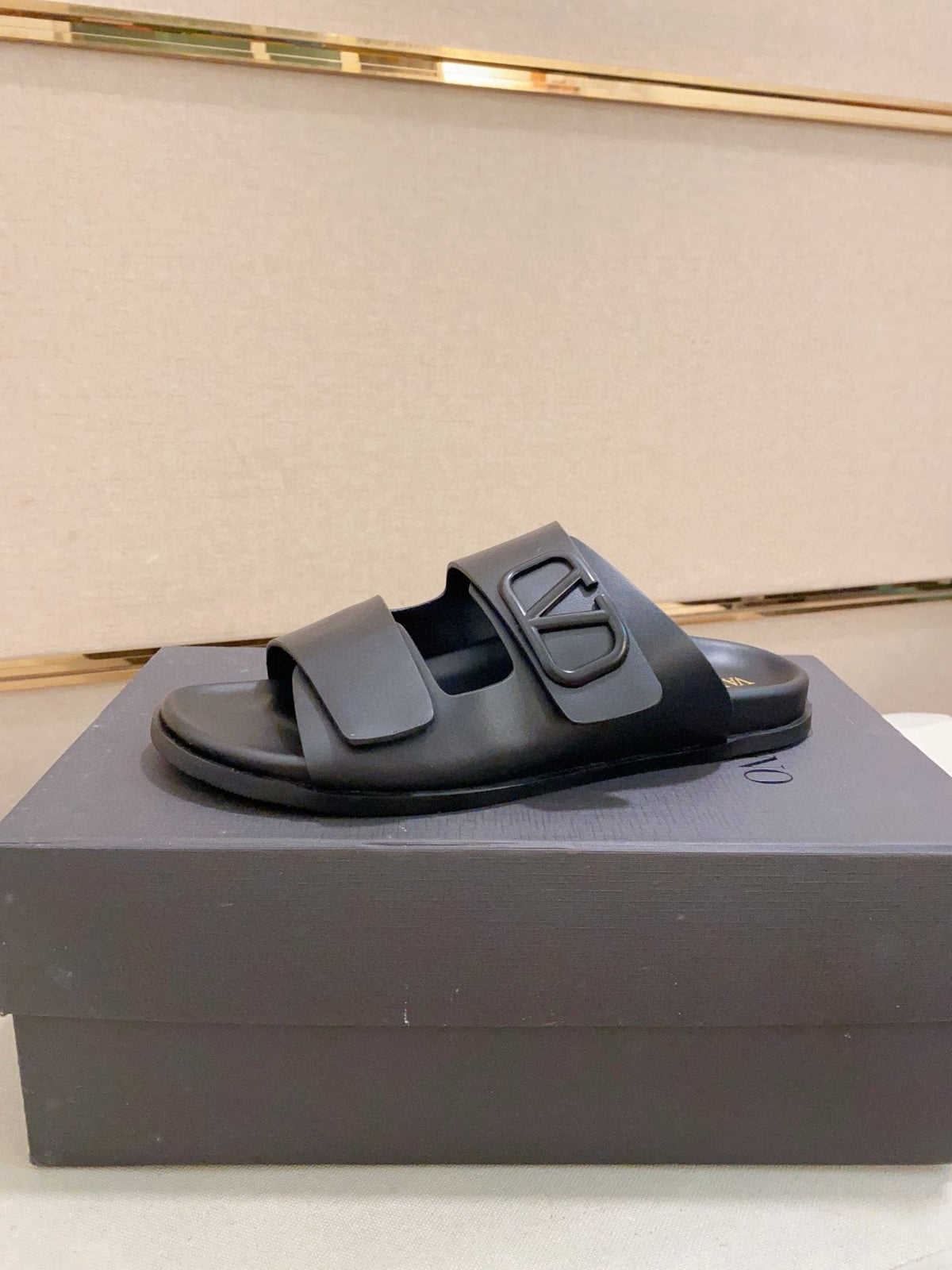 Valentino Two-Strap Buckle Slide Sandals — front