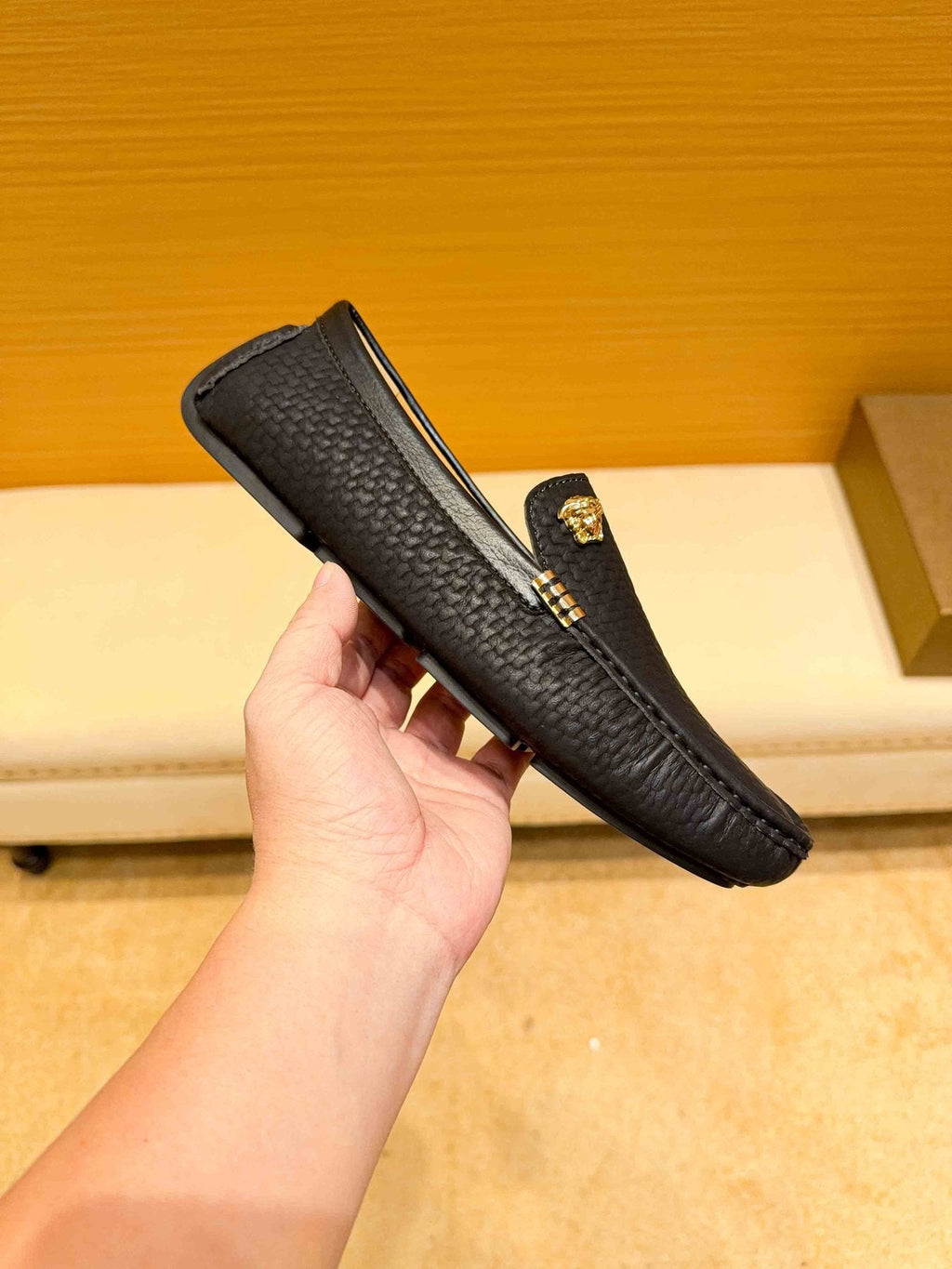 Versace Textured Leather Driving Loafers — side
