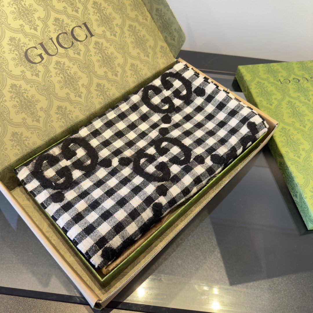 Gucci Black & White Check Scarf — front