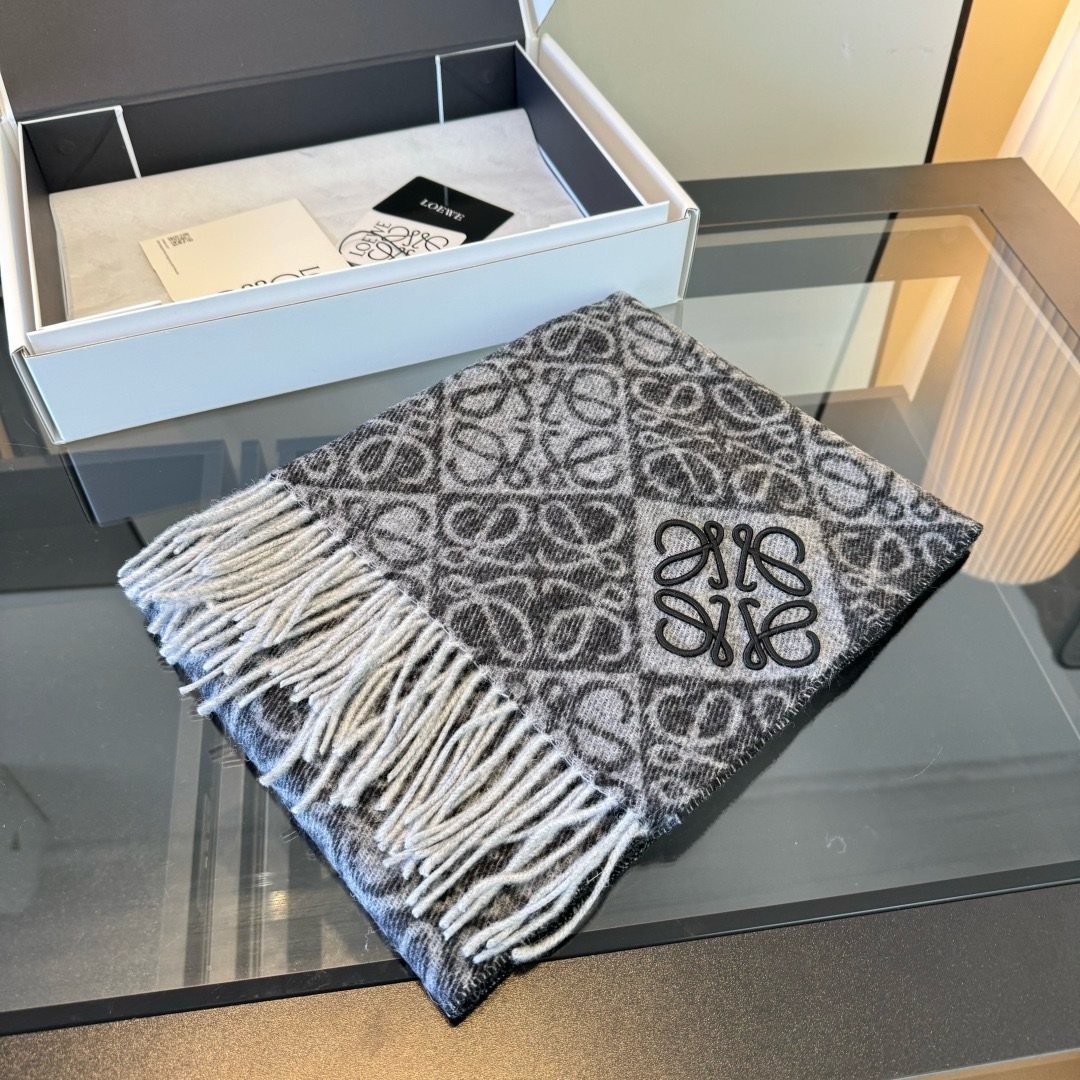 Loewe Patterned Fringed Scarf — front