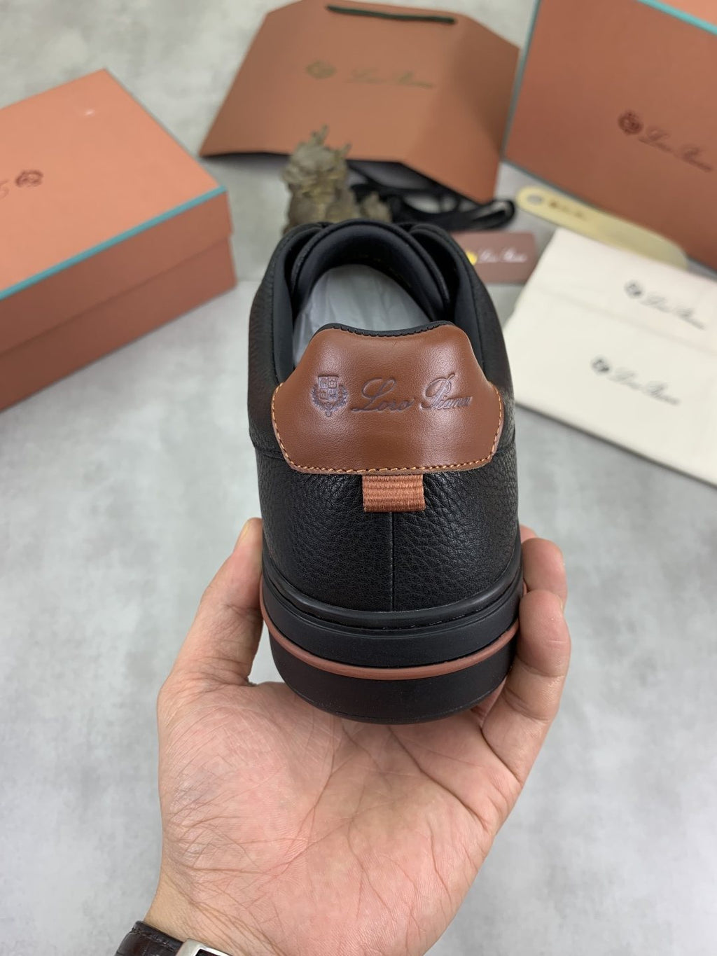 微商相册测试鞋子-Loro Piana Low-Top Sneakers with Brown Accents — back