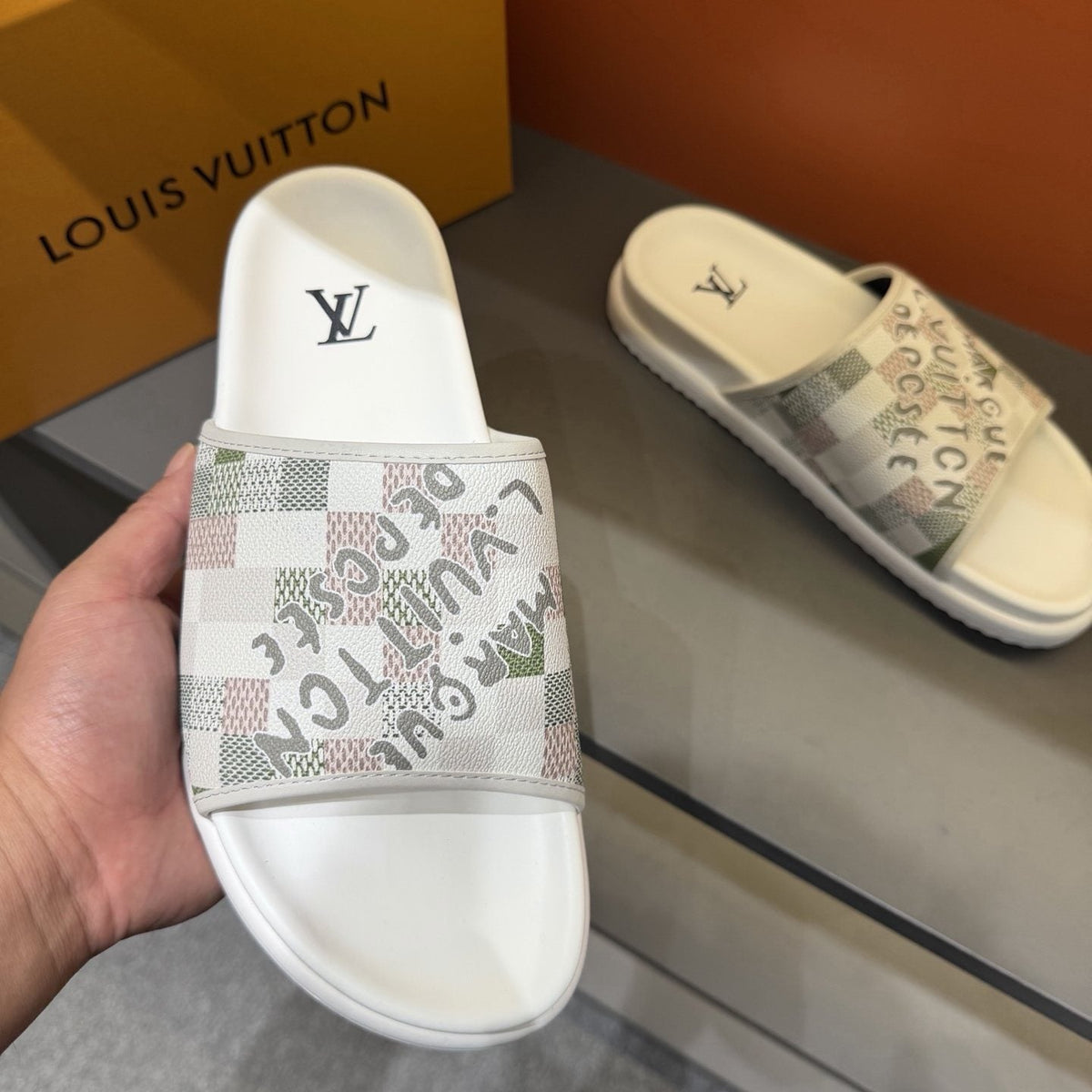 Louis Vuitton Patterned Strap Slides — front