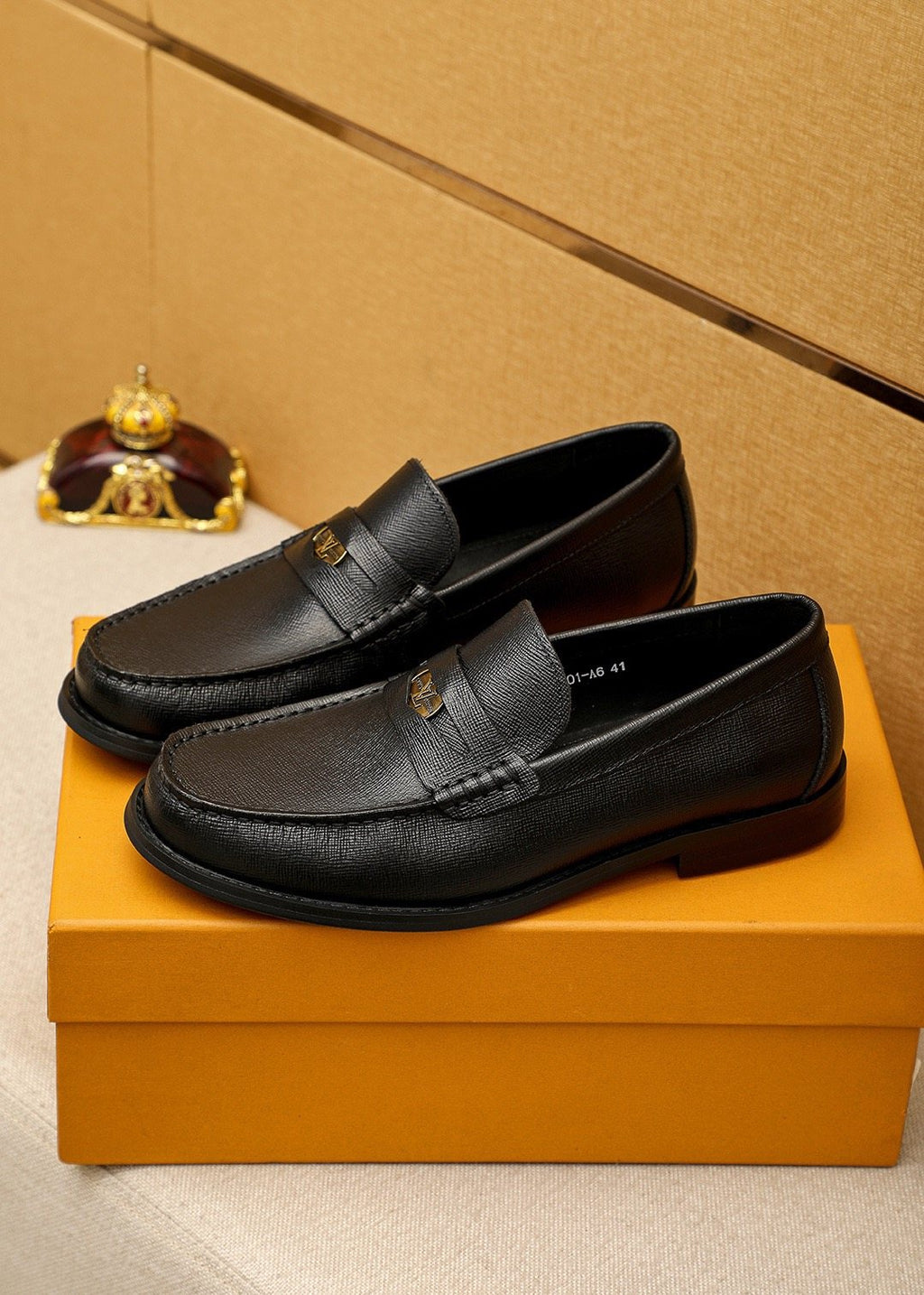 Louis Vuitton Black Leather Hardware Loafers — front