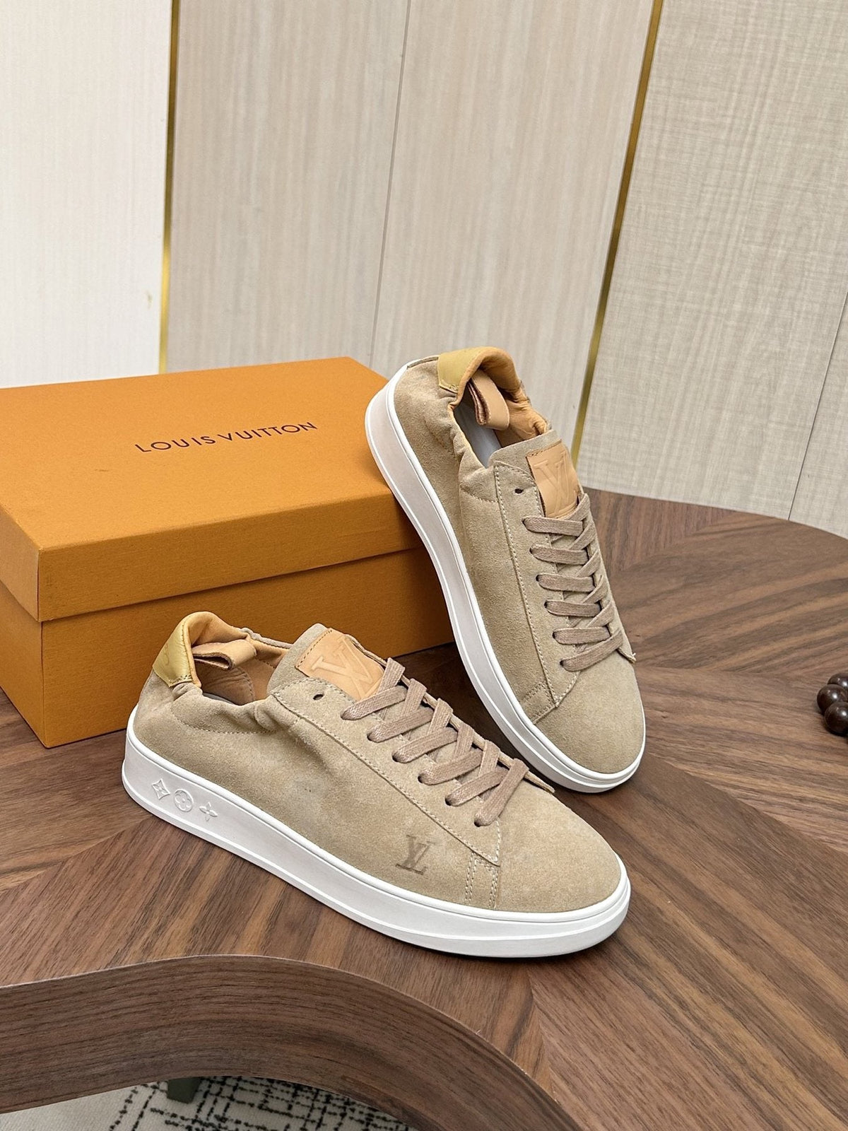 Louis Vuitton Brown Textured Low-Top Sneakers — front