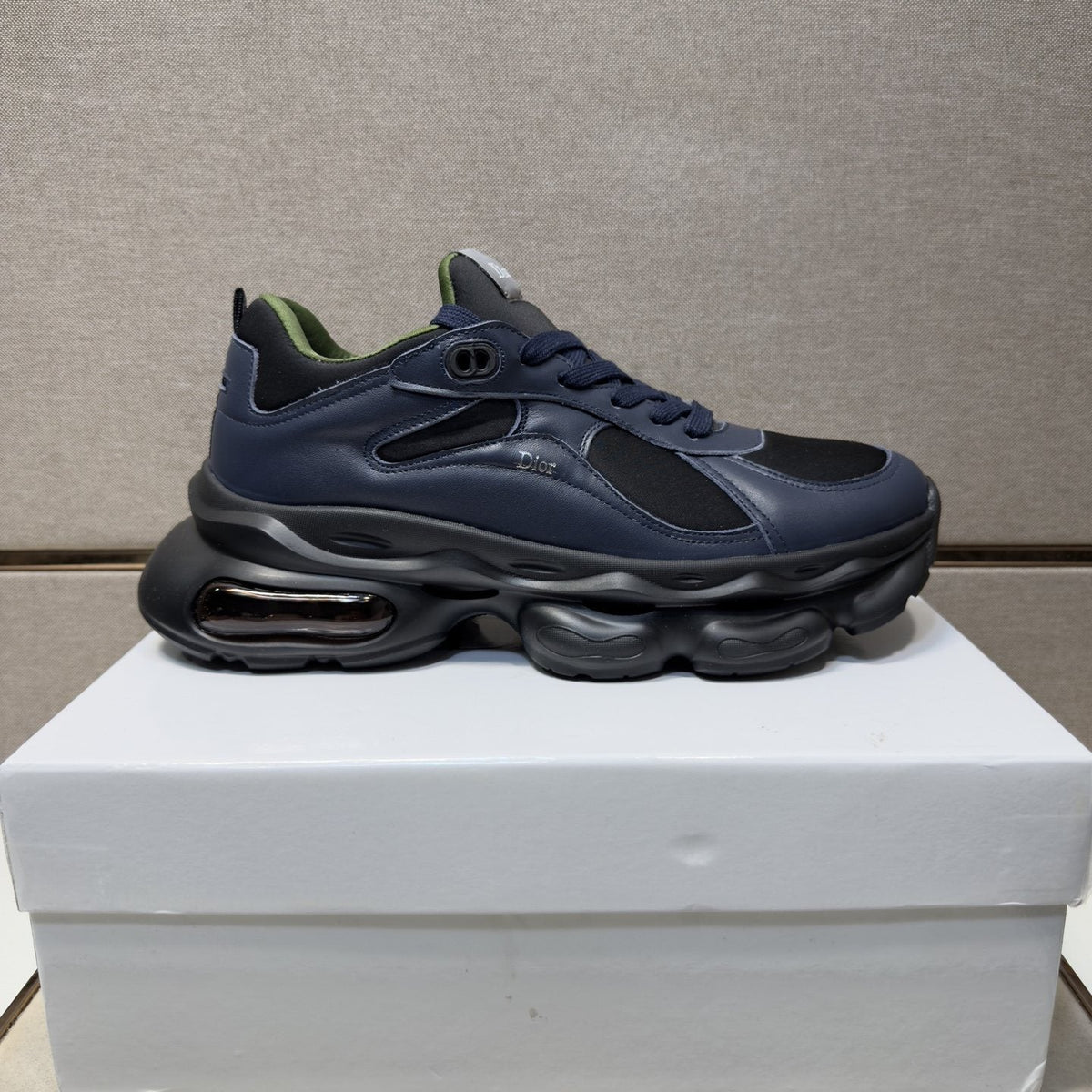 Dior Navy Blue, Black and Green Low-Top Sneakers — hero