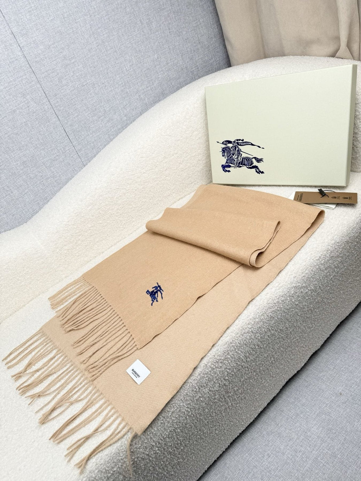 Burberry Embroidered Reversible Fringed Scarf — front