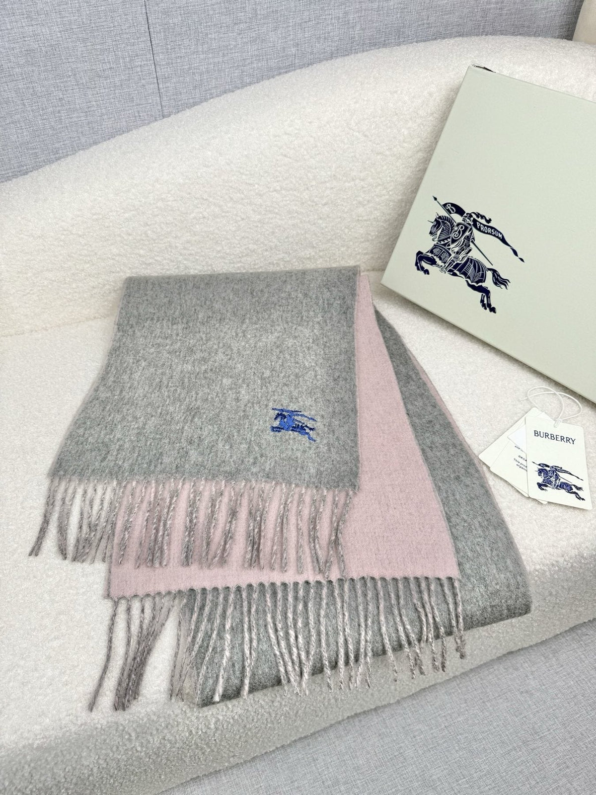 Burberry Embroidered Reversible Fringed Scarf — front