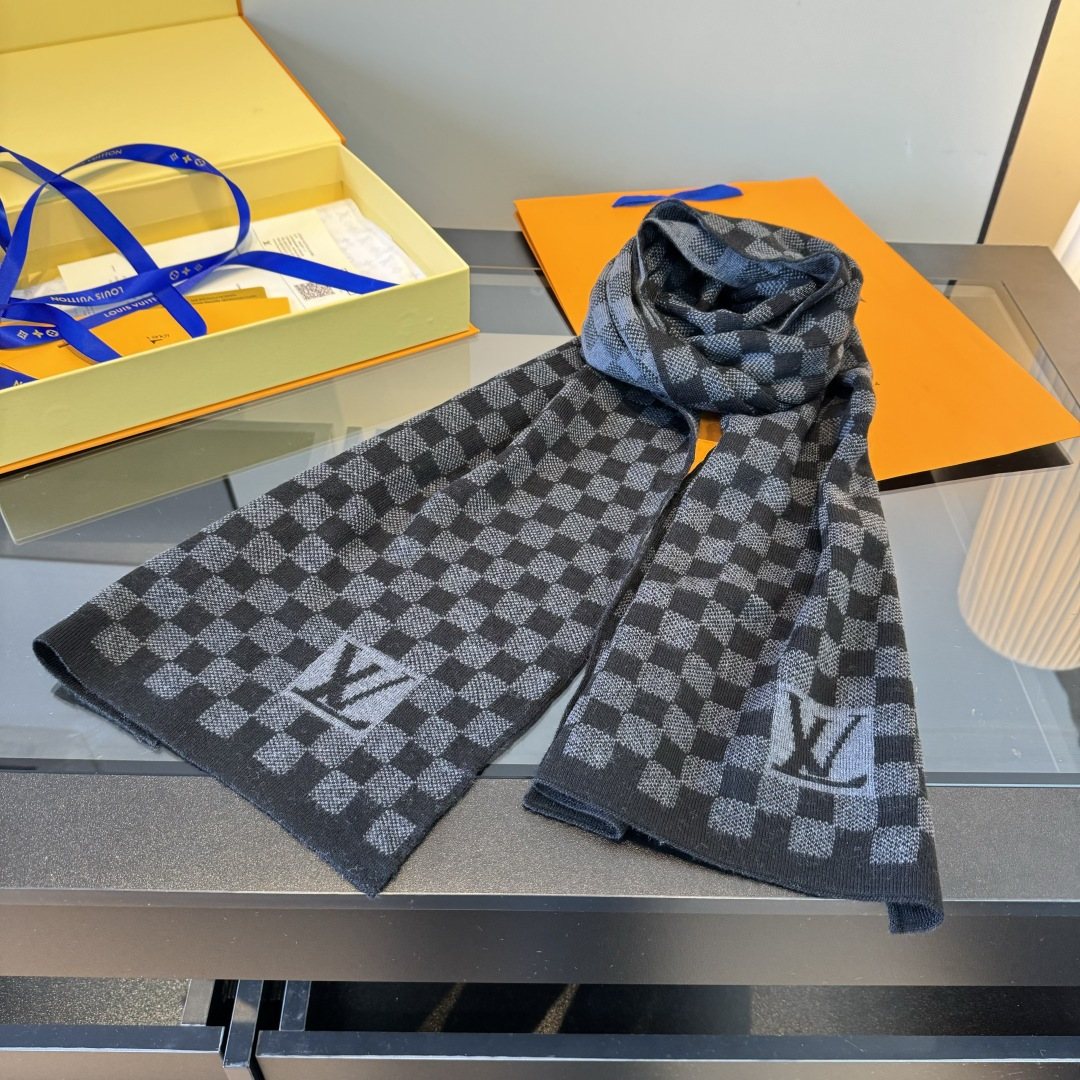Louis Vuitton Black & Gray Checker Scarf — front
