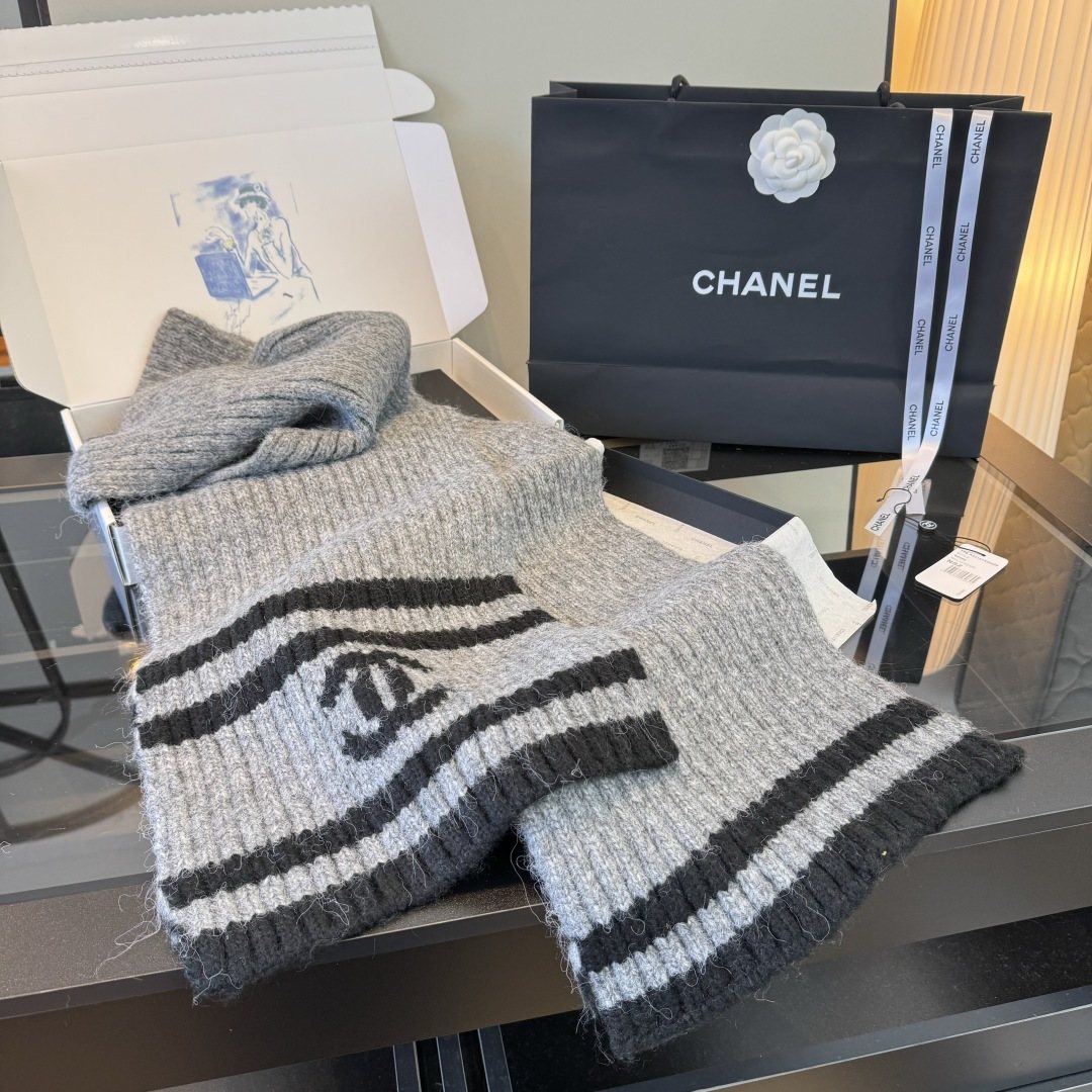 Chanel Rib-Knit Striped Scarf — front