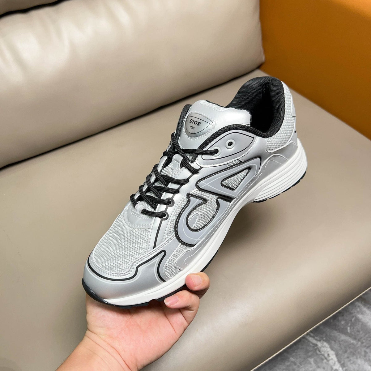 Dior Light Gray and Silver Sneakers — model