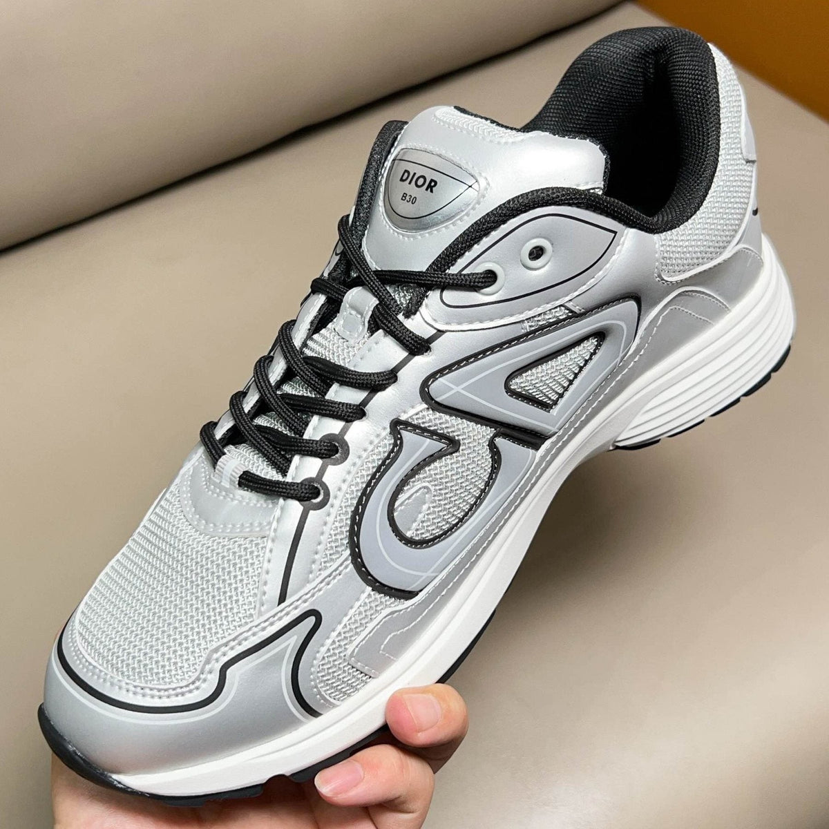 Dior Light Gray and Silver Sneakers — front