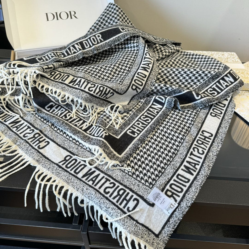 Dior Houndstooth Fringe Scarf — side