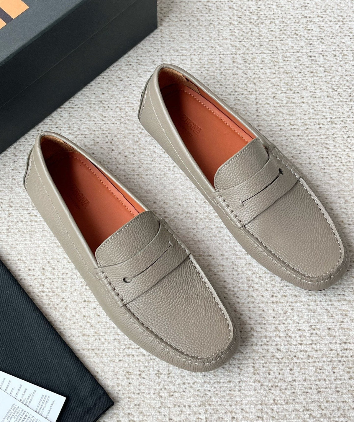 Zegna Pebbled Leather Penny Loafers — front