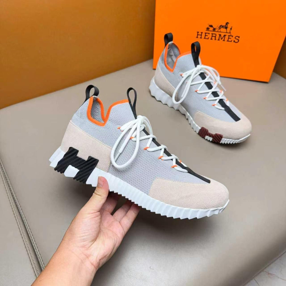 Hermès Layered Knit Sneakers — model