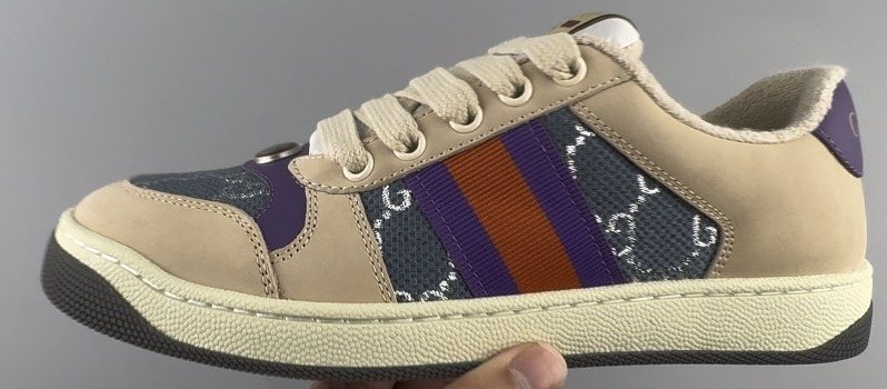 Gucci Beige Monogram Stripe Low-Top Sneakers — front
