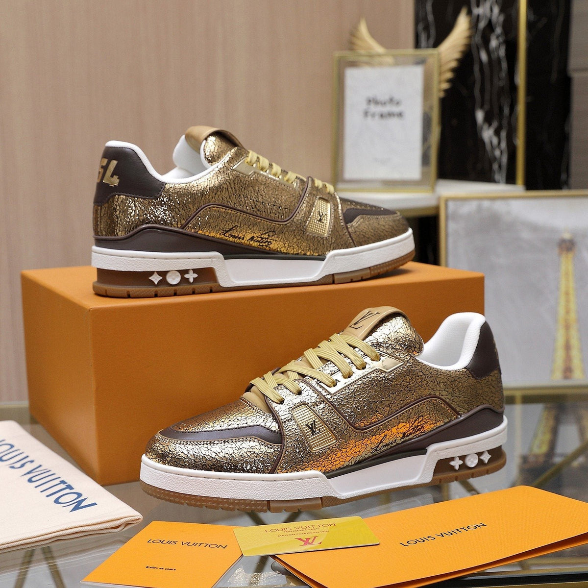 Louis Vuitton Metallic Crackle Low-Top Sneakers — side