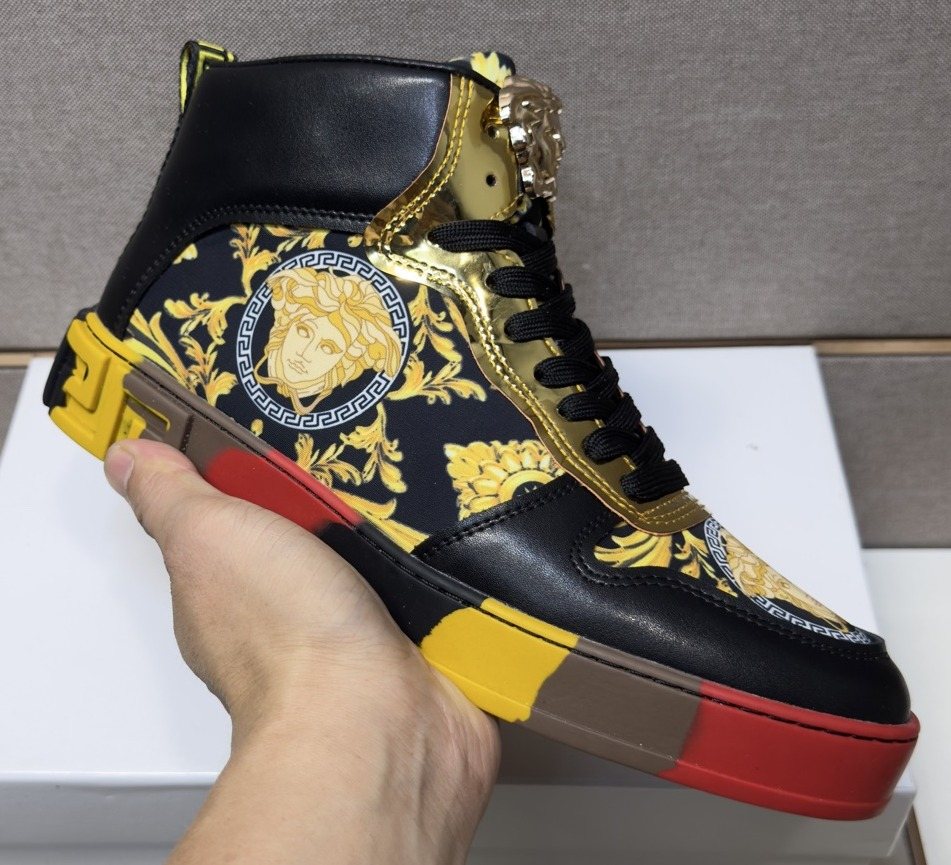 Versace White Gold High-Top Sneakers — front