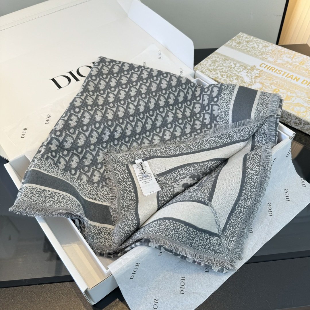Dior Fringed Monogram Shawl Scarf — front