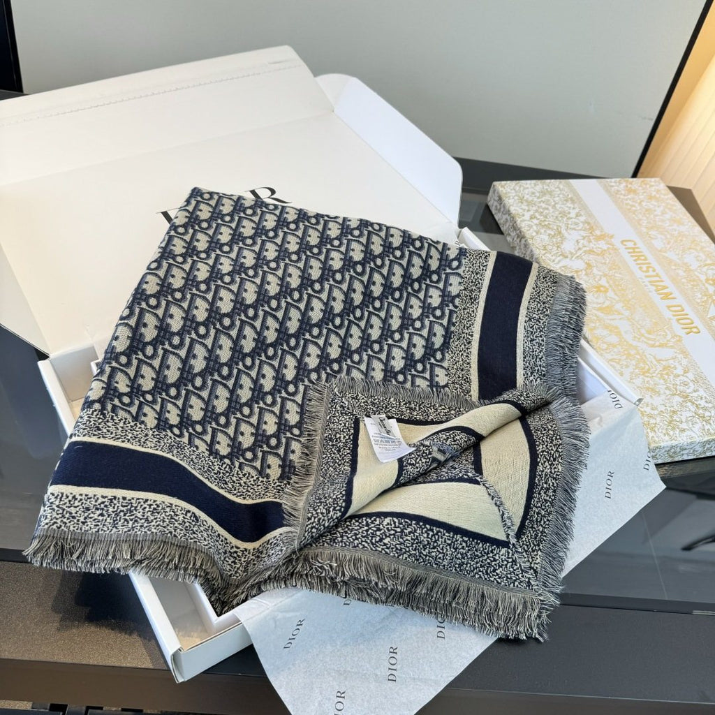 Dior Fringed Monogram Shawl Scarf — front