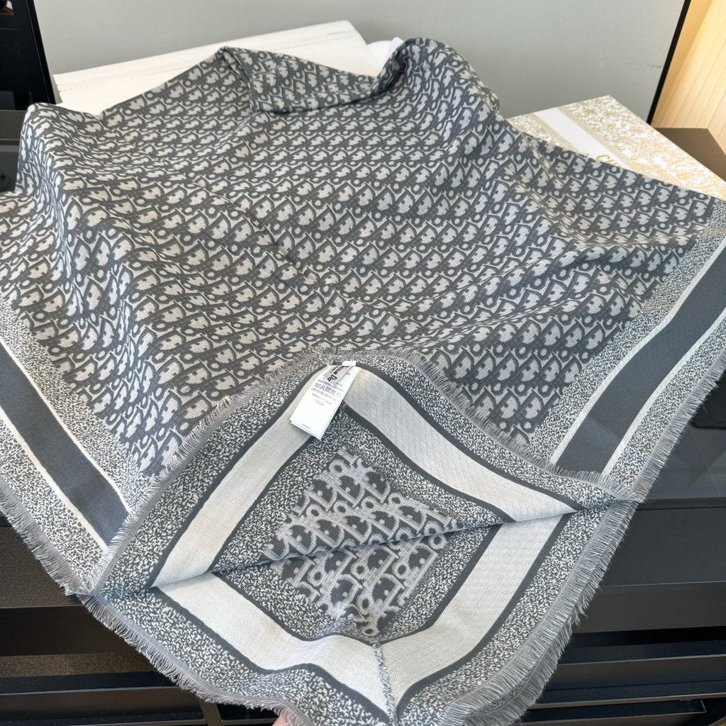 Dior Fringed Monogram Shawl Scarf — front