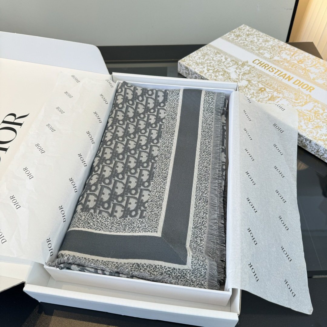 Dior Fringed Monogram Shawl Scarf — front