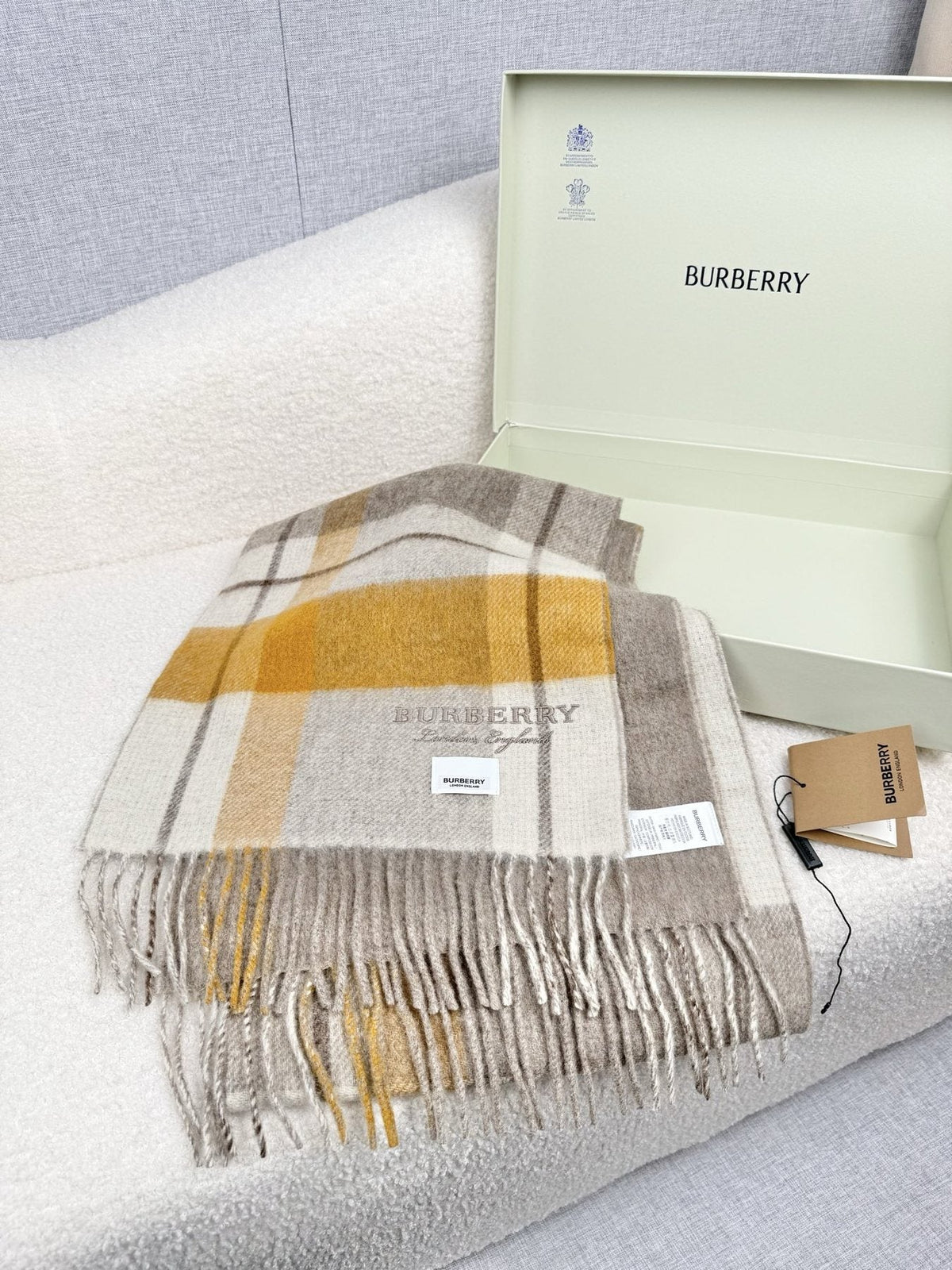 Burberry Double-Sided Plaid Fringe Scarf — front